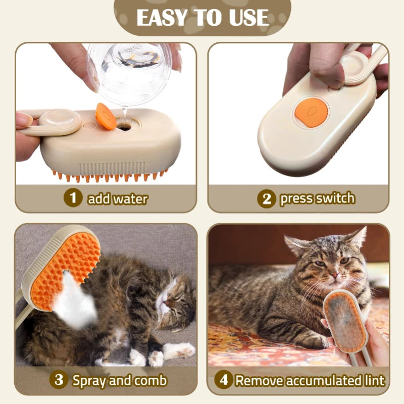 3-in-1 Steam Pet Brush – Grooming, Detangling & Relaxing