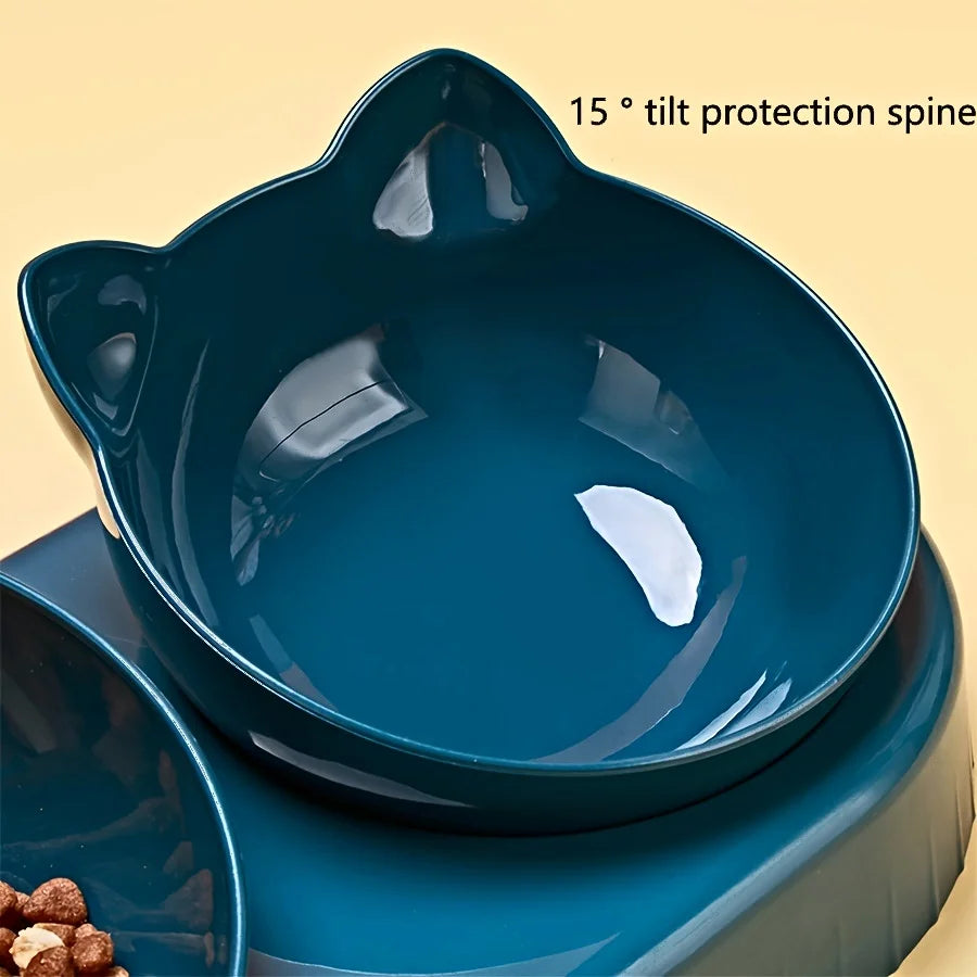 3-in-1 Cat Bowl Set – Tilted Food & Water Feeder with Bottle