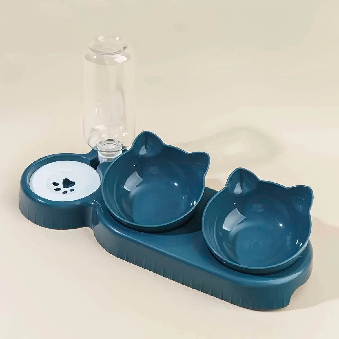 3-in-1 Cat Bowl Set – Tilted Food & Water Feeder with Bottle