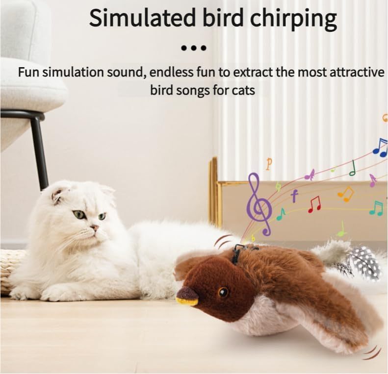 Interactive Chirping Bird Cat Toy – 2025 Flying & Flapping Feathered Fun for Indoor Cats