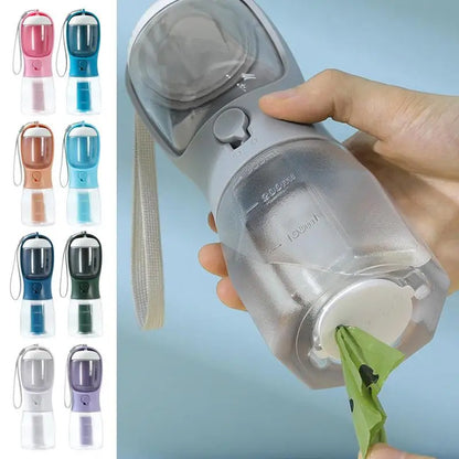 3-in-1 Dog Water Bottle – Portable Pet Cup with Food Container & Waste Bag Holder