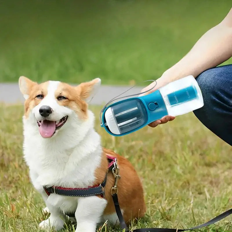 3-in-1 Dog Water Bottle – Portable Pet Cup with Food Container & Waste Bag Holder