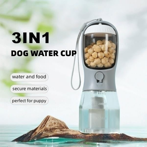 3-in-1 Dog Water Bottle – Portable Pet Cup with Food Container & Waste Bag Holder