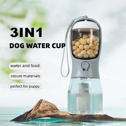 3-in-1 Dog Water Bottle – Portable Pet Cup with Food Container & Waste Bag Holder