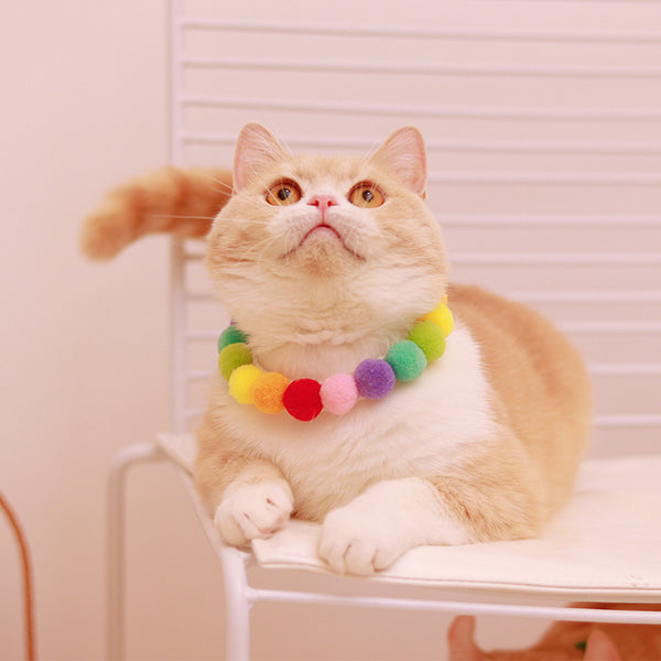 Colorful Pom-Pom Ball Collar for Cat Fashion-Forward Felines