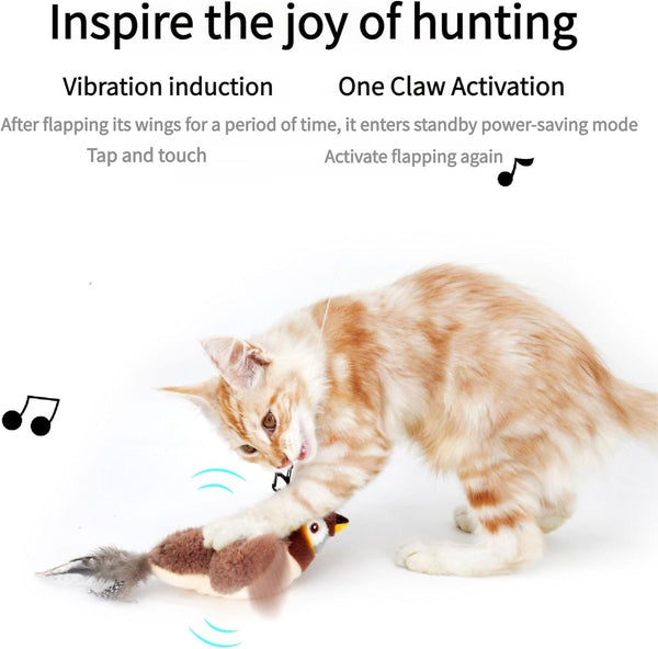 Interactive Chirping Bird Cat Toy – 2025 Flying & Flapping Feathered Fun for Indoor Cats